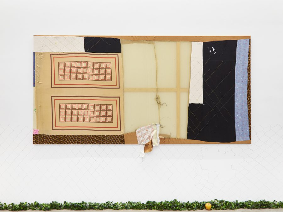 Tameka Jenean Norris, Country Girl in the Big City, Landscape, 2016, fabric, canvas, acrylic paint, thread, 54 x 108 in